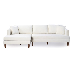 Edenton Mid-Century Modern Velvet Left Facing Sectional Sofa in Cream