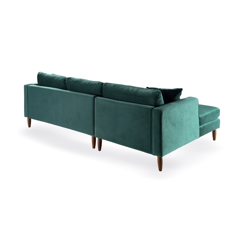 Edenton Mid-Century Modern Velvet Left Facing Sectional Sofa in Dark Green