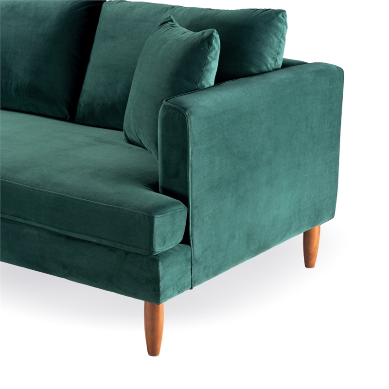 Edenton Mid-Century Modern Velvet Left Facing Sectional Sofa in Dark Green