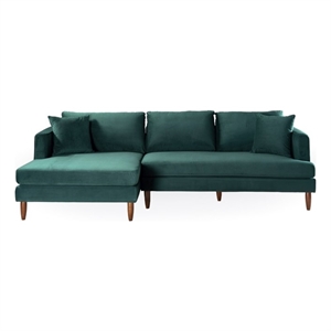 Edenton Mid-Century Modern Velvet Left Facing Sectional Sofa in Dark Green