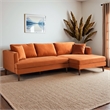 Edenton Mid-Century Modern Velvet Right Facing Sectional Sofa in Burnt Orange