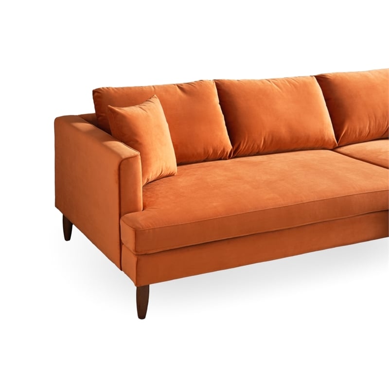 Edenton Mid-Century Modern Velvet Right Facing Sectional Sofa in Burnt Orange