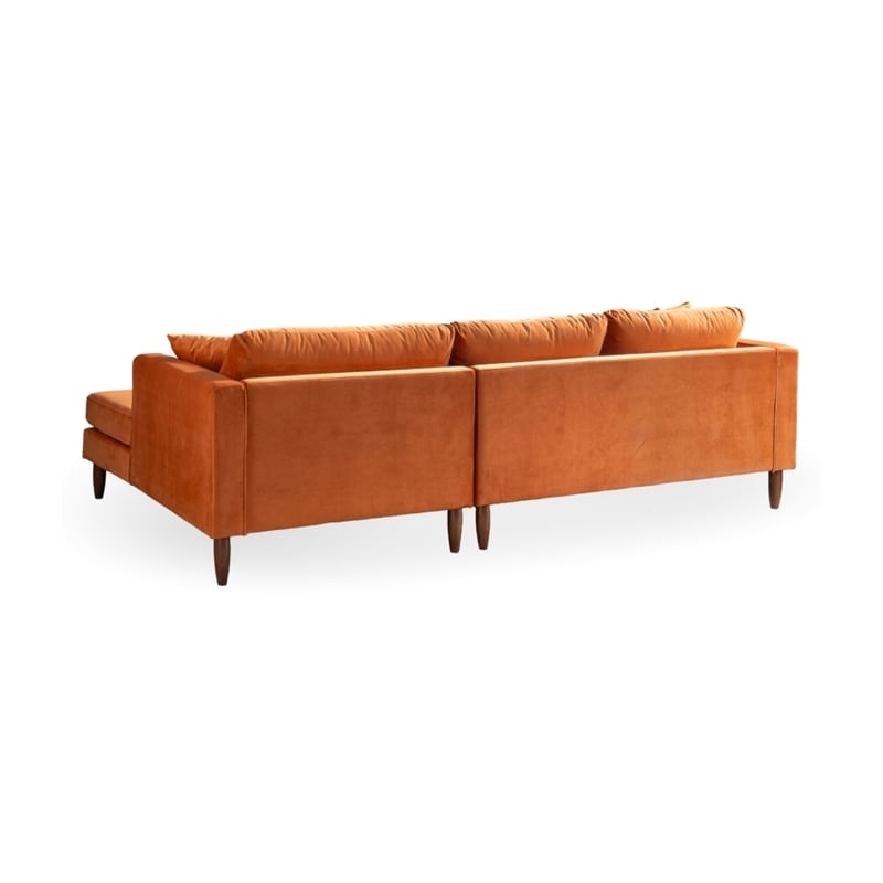 Edenton Mid-Century Modern Velvet Right Facing Sectional Sofa in Burnt Orange
