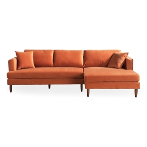 Edenton Mid-Century Modern Velvet Right Facing Sectional Sofa in Burnt Orange