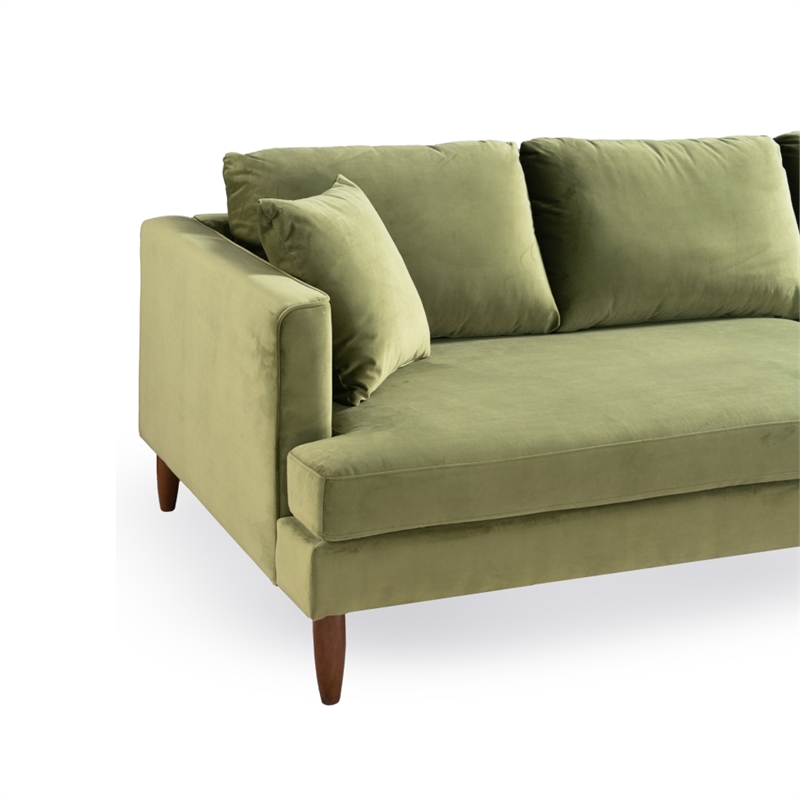 Edenton Mid-Century Modern Velvet Right Facing Sectional Sofa in Olive Green
