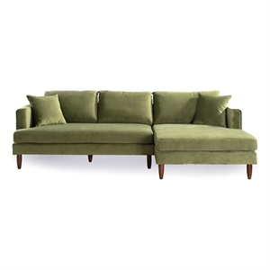 Edenton Mid-Century Modern Velvet Right Facing Sectional Sofa in Olive Green