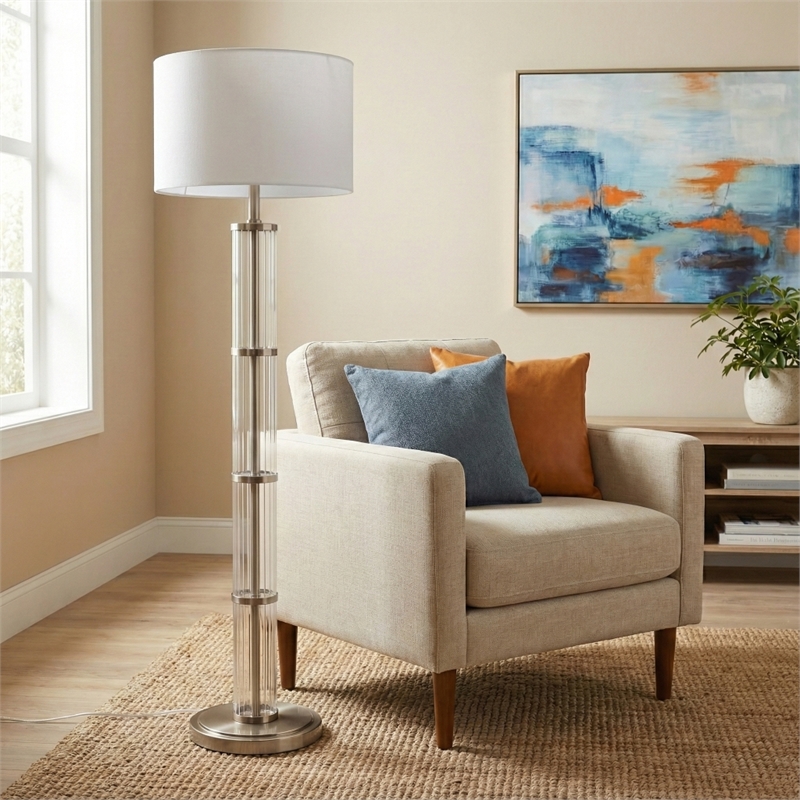 Kintion Modern Contemporary Clear Glass and Nickel Floor Lamp