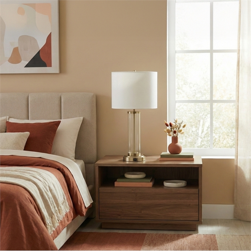 Tilbe Modern Lightning Glass and Nickel Accent Table Lamp