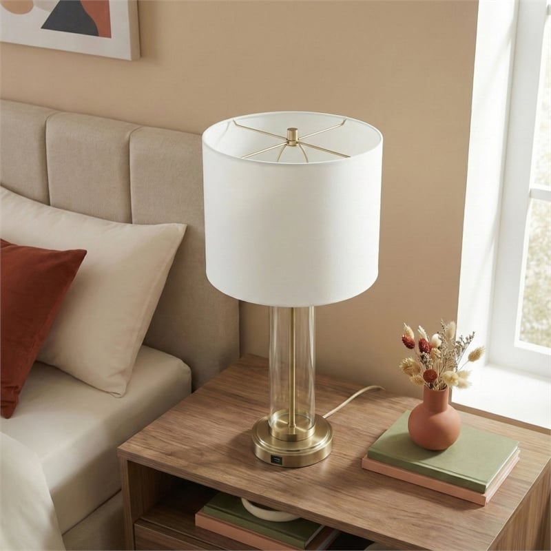 Tilbe Modern Lightning Glass and Nickel Accent Table Lamp