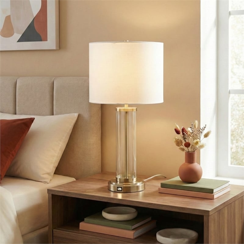 Tilbe Modern Lightning Glass and Nickel Accent Table Lamp