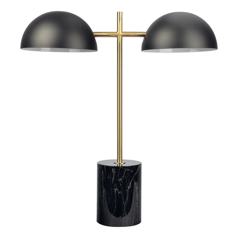 Ledin Black and Gold Double Light Table Lamp with Marble Base