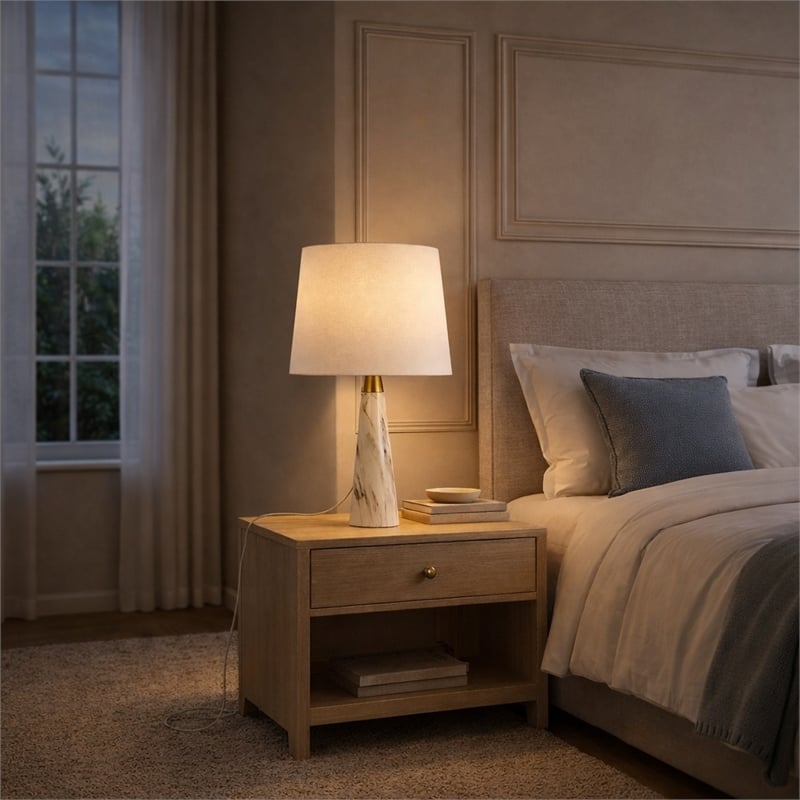 Apte Modern Black Contemporary Table Lamp with Faux Marble Base