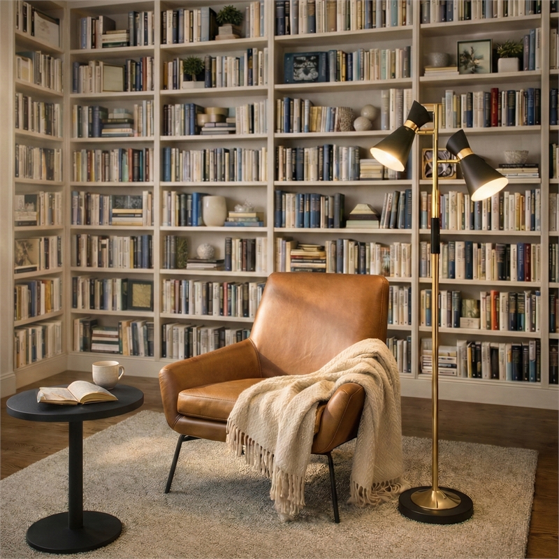Juno Modern Adjustable Gold Metal Floor Lamp with Dual Lights