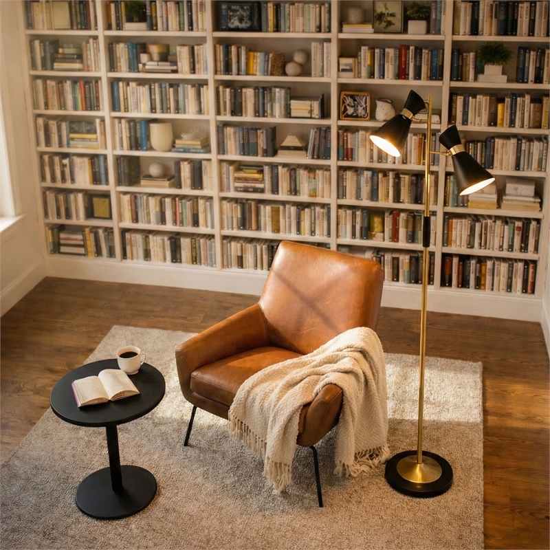 Juno Modern Adjustable Gold Metal Floor Lamp with Dual Lights