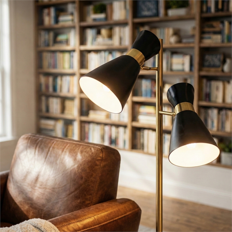 Juno Modern Adjustable Gold Metal Floor Lamp with Dual Lights