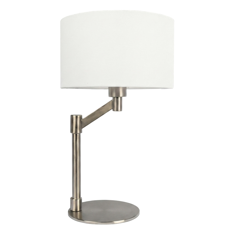 Tomy Modern Brushed Nickel Metal Table Lamp with Fabric Drum Shade