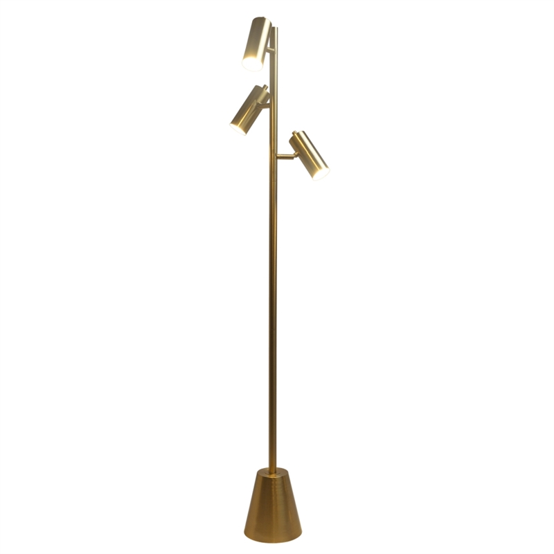 Karidi Modern Gold Metal Cone Base Triple Spotlight Floor Lamp