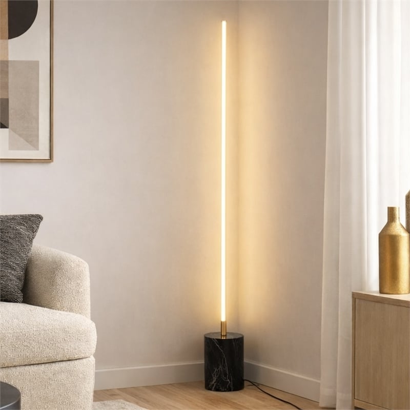 Austen Modern Gold Metal LED Floor Lamp with Marble Accents