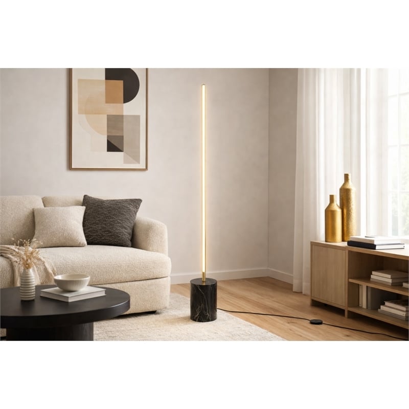 Austen Modern Gold Metal LED Floor Lamp with Marble Accents