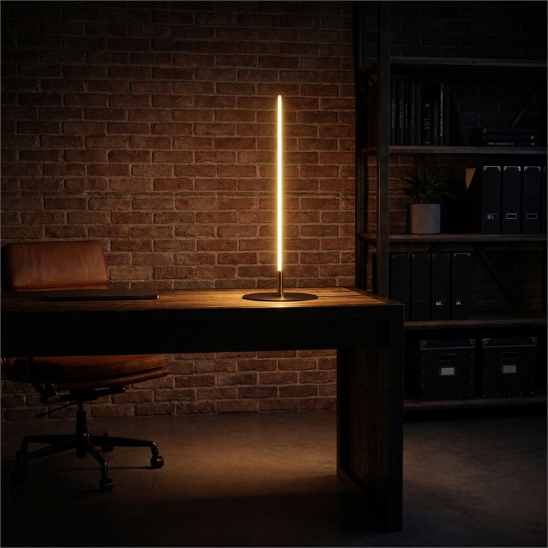 William Contemporary Black LED Table Lamp with Gold Metal Details