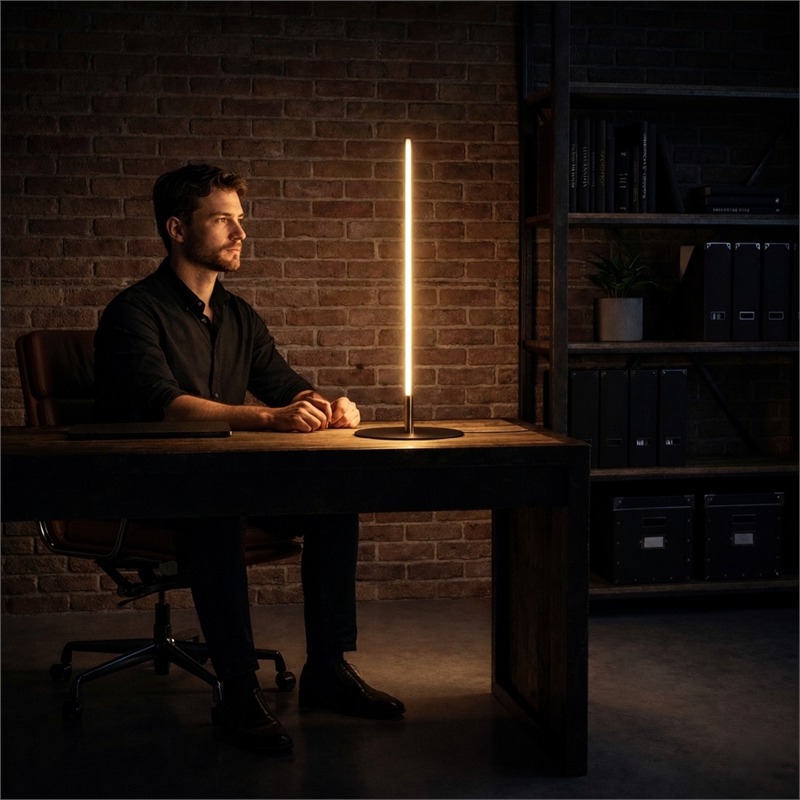 William Contemporary Black LED Table Lamp with Gold Metal Details