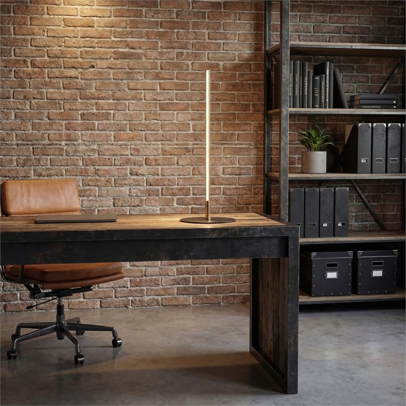 William Contemporary Black LED Table Lamp with Gold Metal Details
