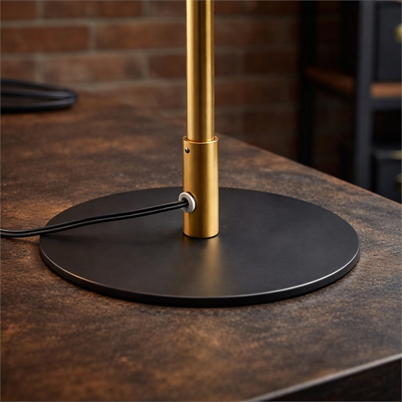 William Contemporary Black LED Table Lamp with Gold Metal Details