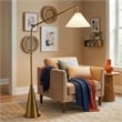 Pleit Modern Brushed Brass Floor Lamp with Hanging Fabric Shade