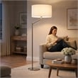 Azur Contemporary Nickel Metal Floor Lamp with White Drum Shade