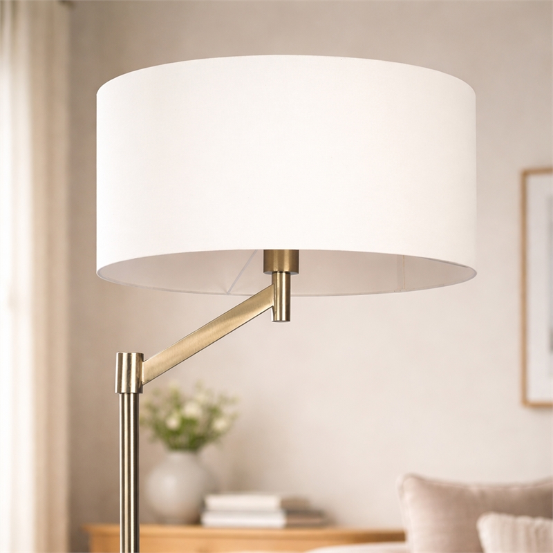 Azur Contemporary Nickel Metal Floor Lamp with White Drum Shade