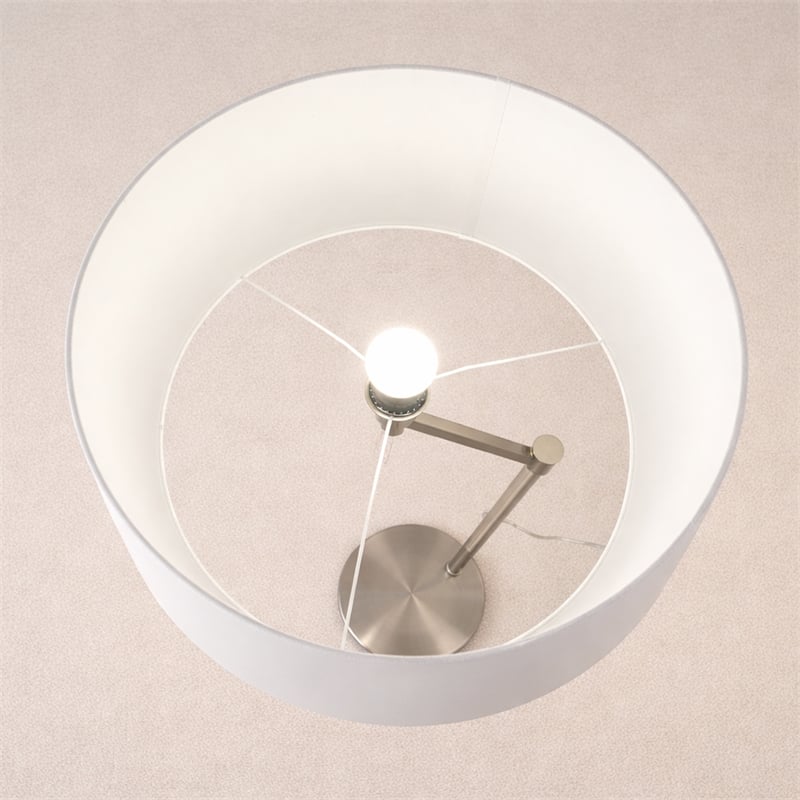 Azur Contemporary Nickel Metal Floor Lamp with White Drum Shade