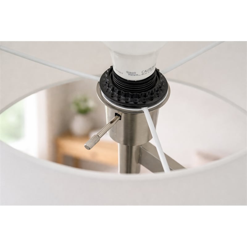 Azur Contemporary Nickel Metal Floor Lamp with White Drum Shade