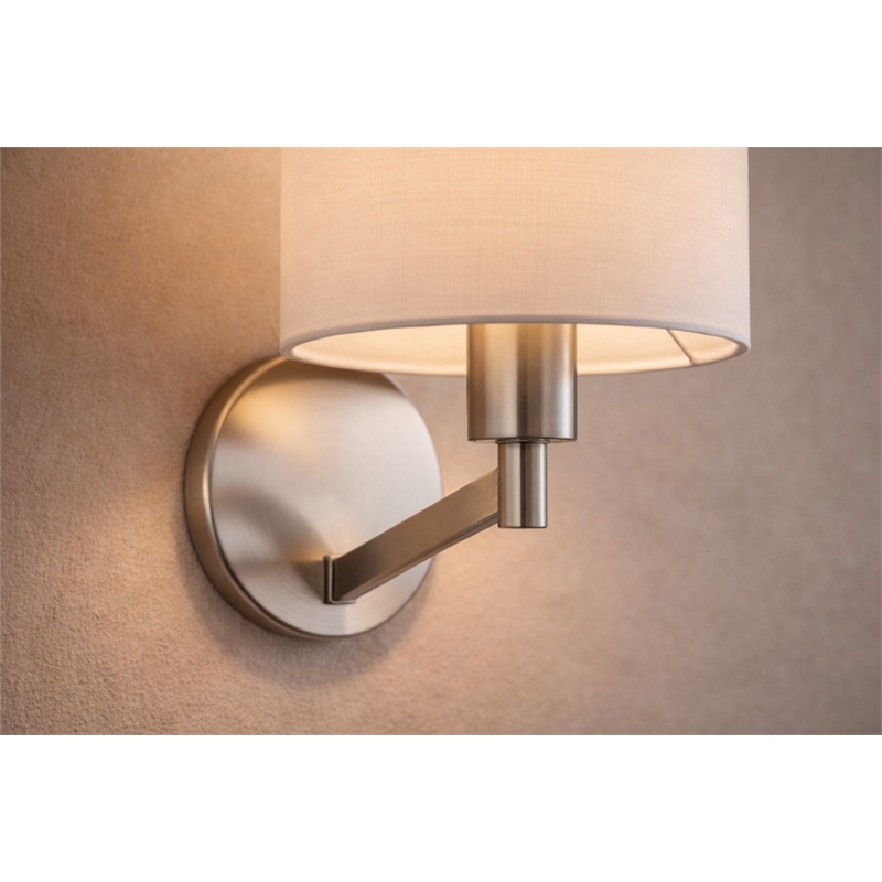 Lepit Contemporary Nickel Metal Finish Wall Lamp with White Drum Shade