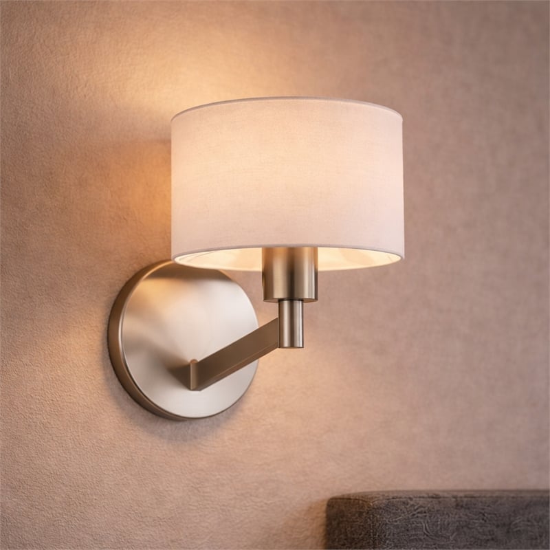 Lepit Contemporary Nickel Metal Finish Wall Lamp with White Drum Shade