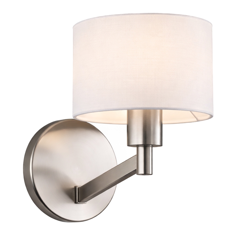 Lepit Contemporary Nickel Metal Finish Wall Lamp with White Drum Shade