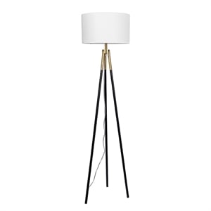 Netra Modern Gold-Tone Metal Tripod Floor Lamp with Fabric Shade