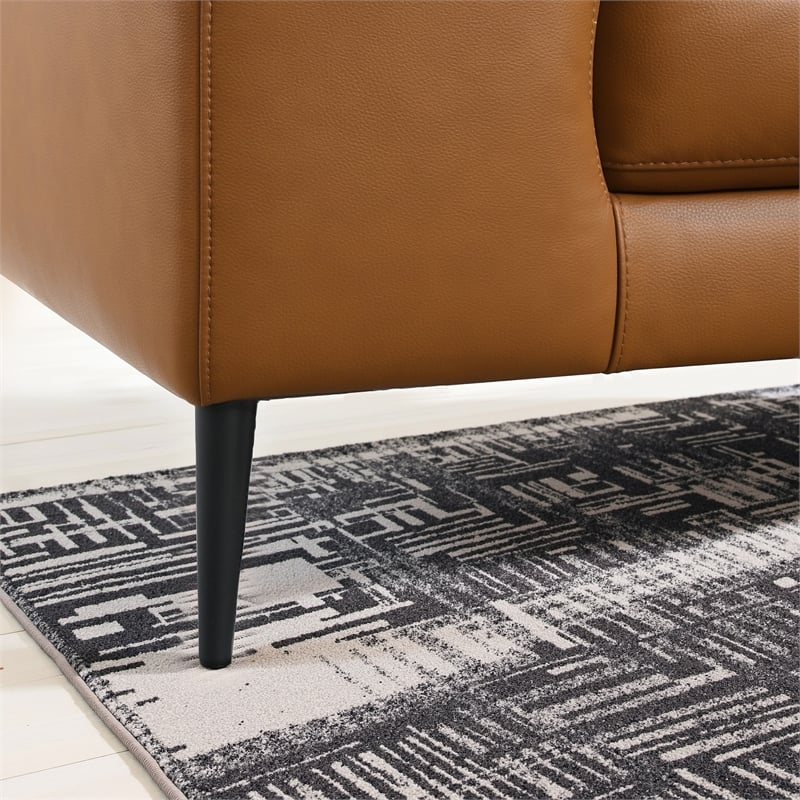 Bartow Mid Century Modern Vegan Leather Wide-Arm Sofa & Chaise in Cognac Tan