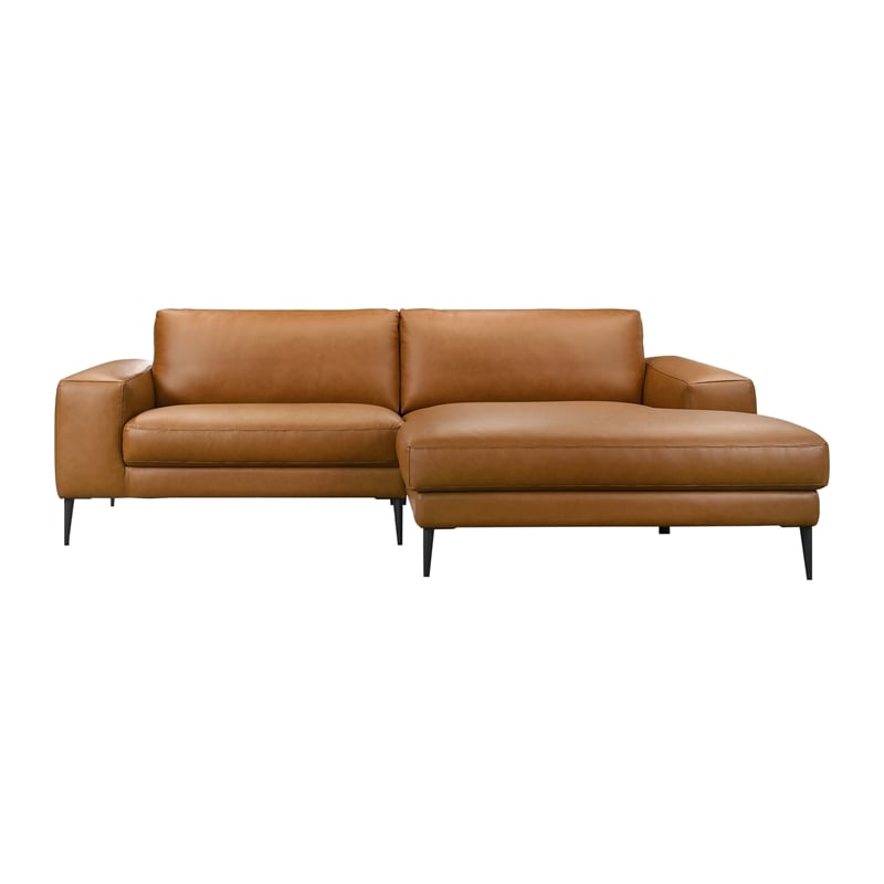 Bartow Mid Century Modern Vegan Leather Wide-Arm Sofa & Chaise in Cognac Tan