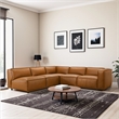 Minden Mid Century Modern Vegan Leather L-Shaped Corner Sofa in Cognac Tan