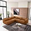 Minden Mid Century Modern Vegan Leather L-Shaped Corner Sofa in Cognac Tan