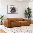 Zion Mid-Century Modern Wide Armrest Comfortable Leather Sofa in Cognac Tan