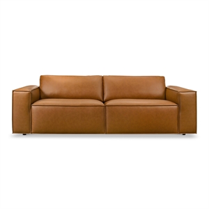 Zion Mid-Century Modern Wide Armrest Comfortable Leather Sofa in Cognac Tan