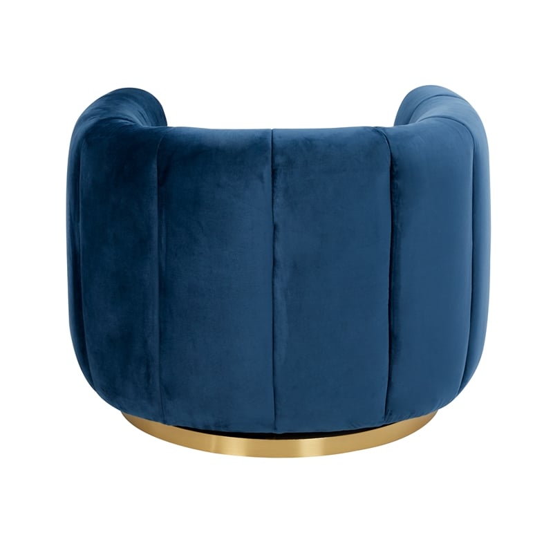 Chaldon Modern Living Room Round Back Velvet Swivel Chair in Blue