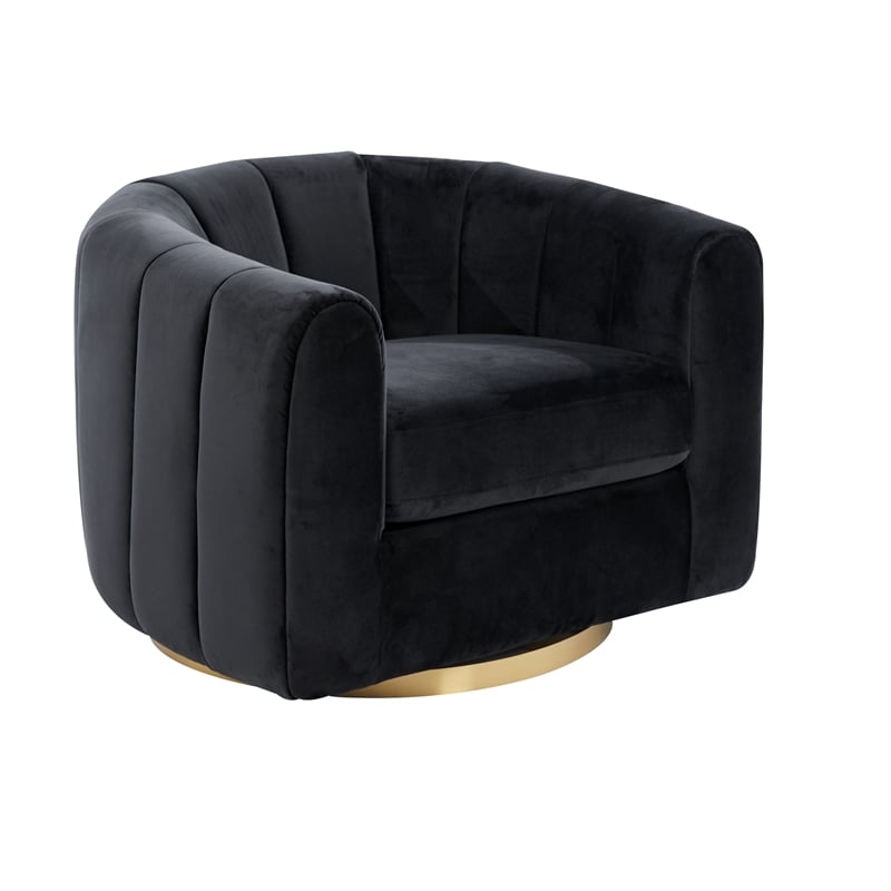 Chaldon Modern Living Room Round Back Velvet Swivel Chair in Black