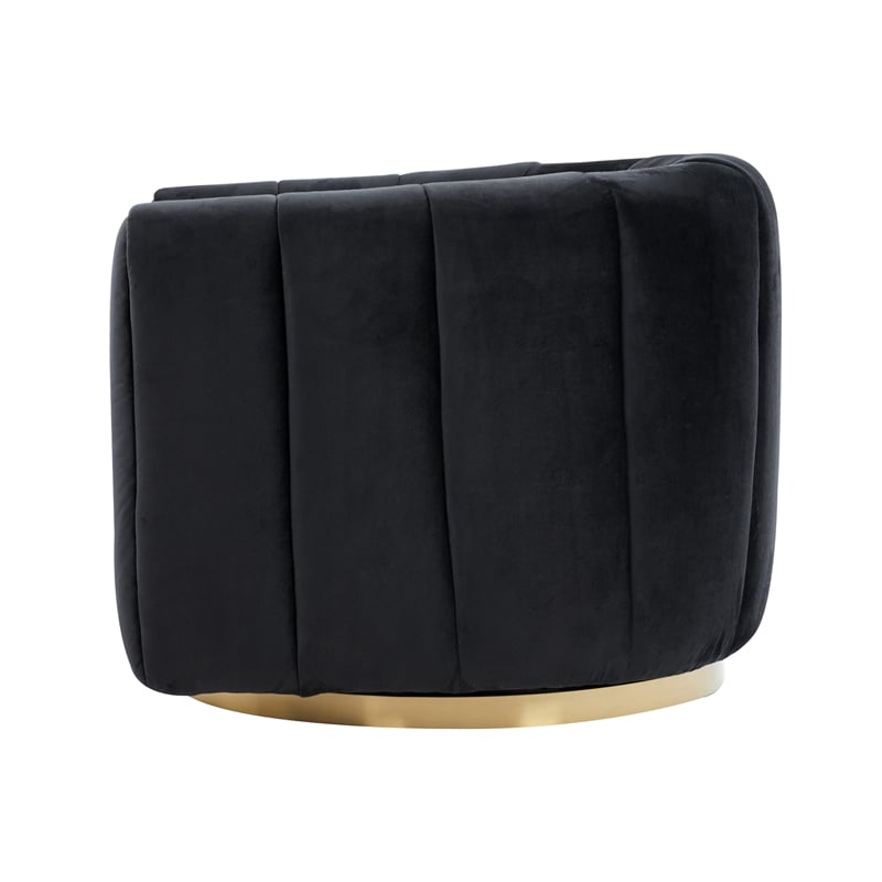 Chaldon Modern Living Room Round Back Velvet Swivel Chair in Black