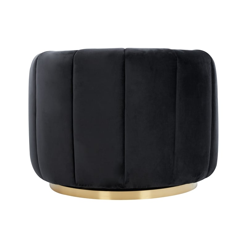 Chaldon Modern Living Room Round Back Velvet Swivel Chair in Black