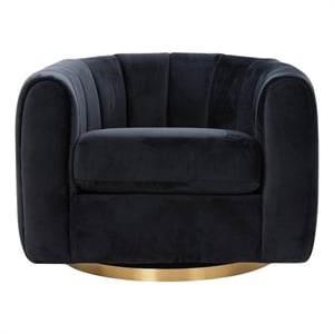 Chaldon Modern Living Room Round Back Velvet Swivel Chair in Black