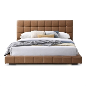 Claire Vegan Leather Upholstered Platform Queen Bed in Tan