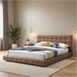Claire Vegan Leather Upholstered Platform King Bed in Tan