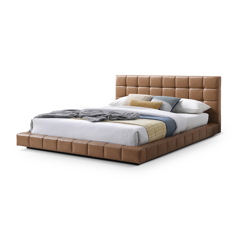 Claire Vegan Leather Upholstered Platform King Bed in Tan